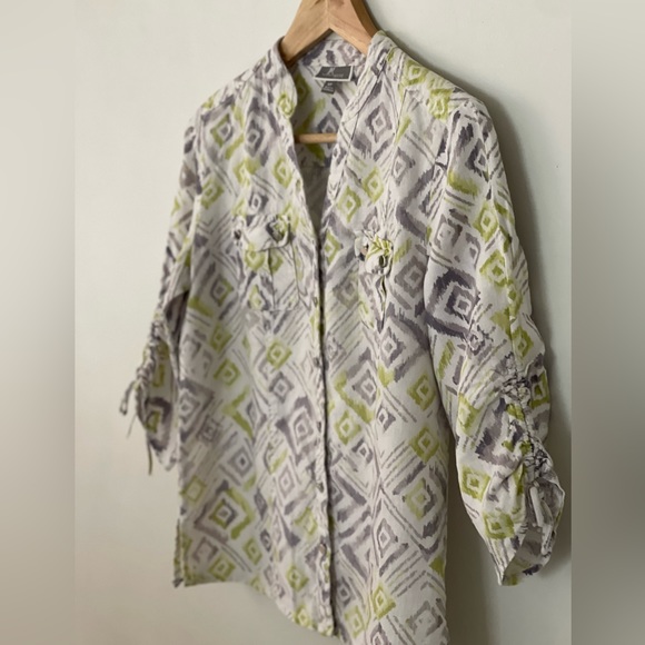 JM Collection Aztec Print Linen Blouse - Picture 3 of 9